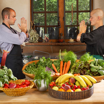 upaya monks praying meal